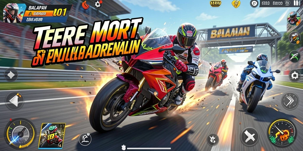 Tampilan mendebarkan dari gameplay BARU01 dengan aksi balapan motor.