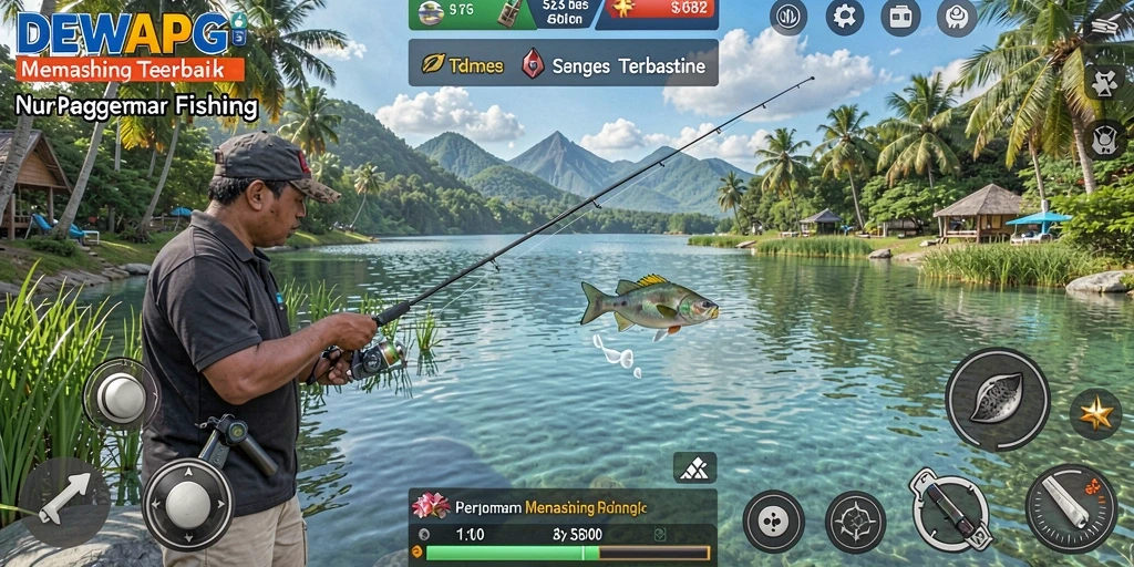 Tampilan gameplay DEWAPG menampilkan petualangan memancing yang seru.