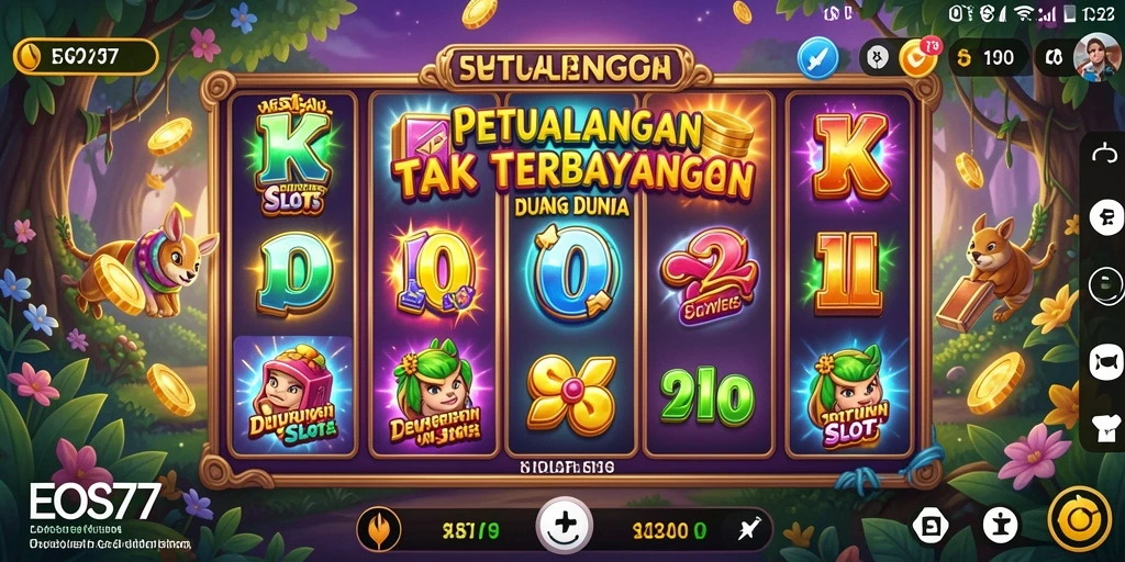 Tampilan menarik dari gameplay EOS77 yang penuh warna.