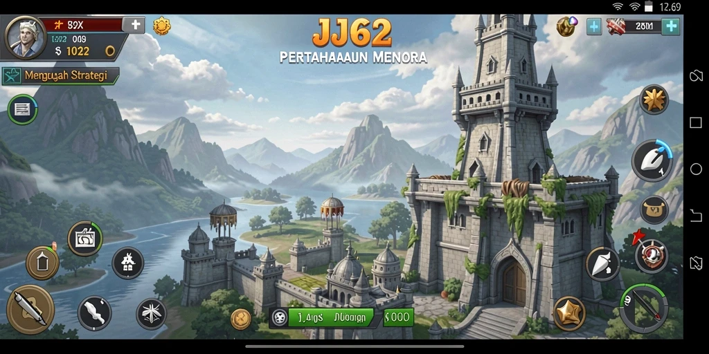 Tampilan gameplay Tower Defense yang mendebarkan di JJ62.