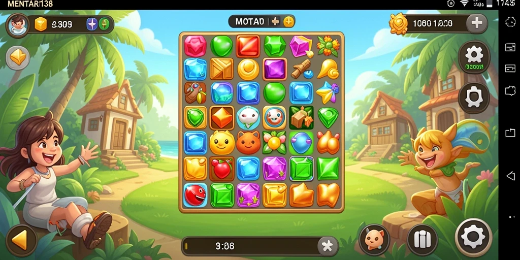 Tampilan gameplay Match-3 yang menarik dan penuh warna di MENTARI138.