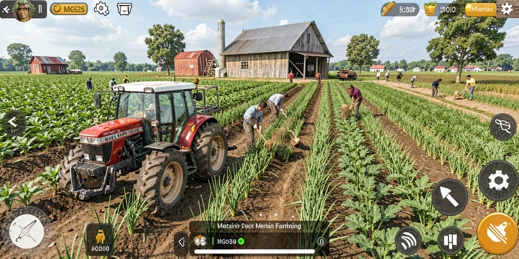 Screenshot MG525 menampilkan ladang pertanian yang indah dan berwarna-warni.