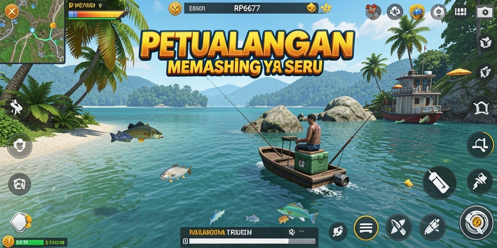 Screenshot gameplay RP6677 yang menunjukkan aksi memancing yang mendebarkan.